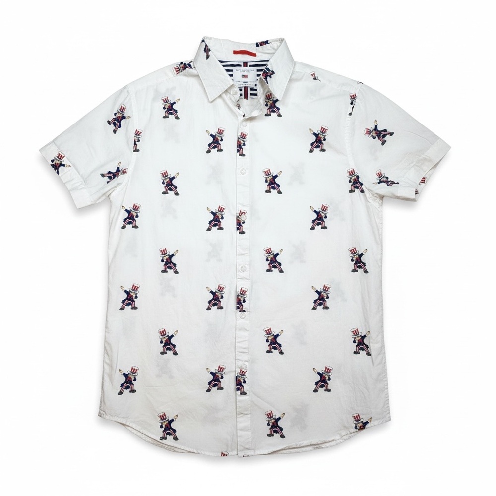 Denim & Flower Men’s White Shirt with Dabbing Uncle Sam Pattern Medium